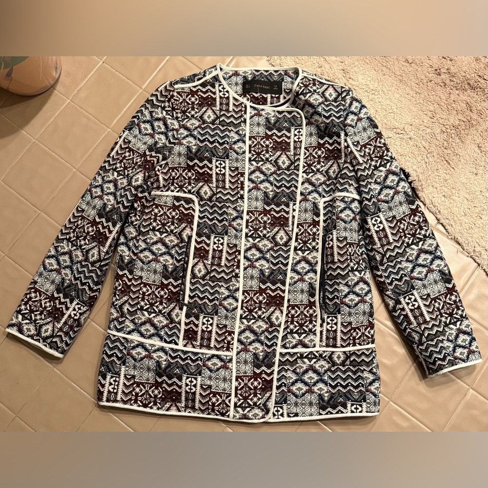 ZARA Basic Tapestry red blue white Jacket Coat Ge… - image 1